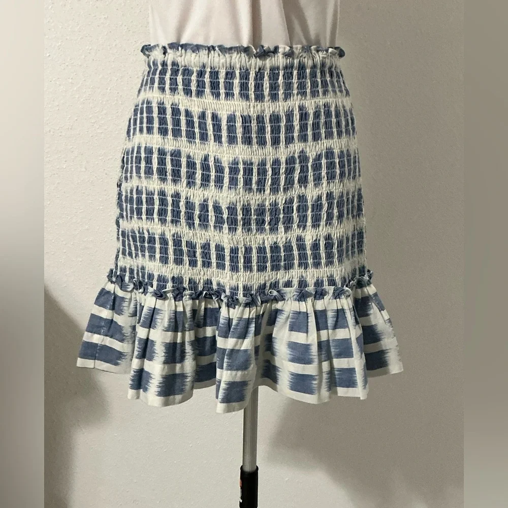 EUC Veronica Beard Aloya Smocked Skirt - Ecru Multi - Size Small